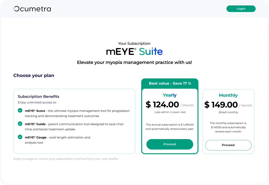 Subscription plans screen
