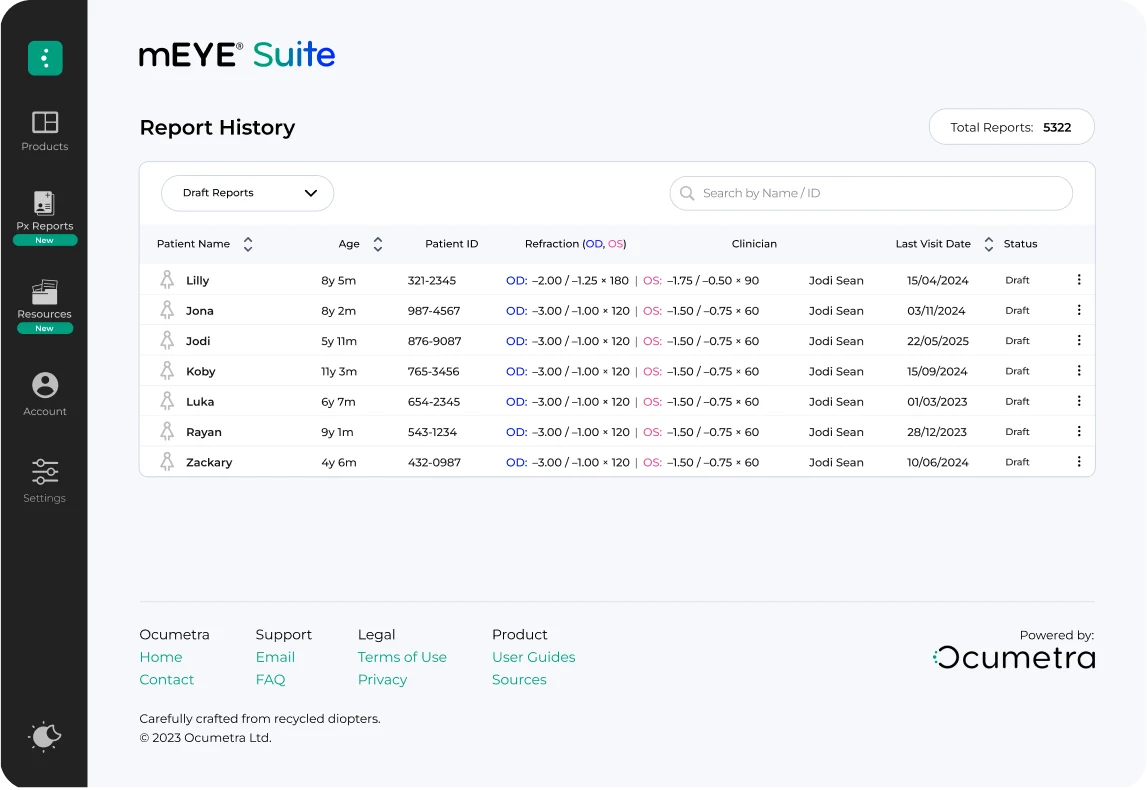 Report history data table